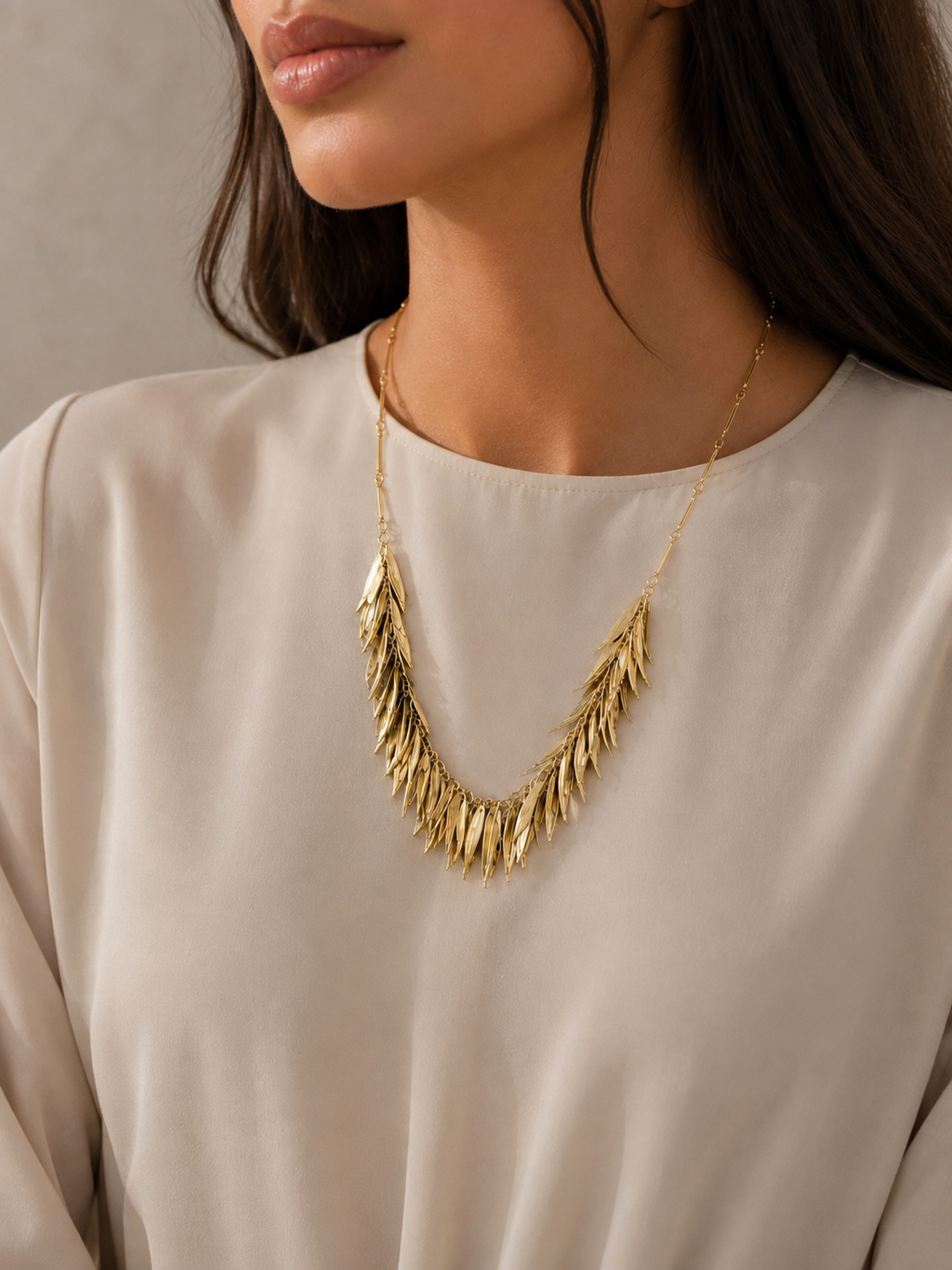 Gold Leaf Fringe Necklace