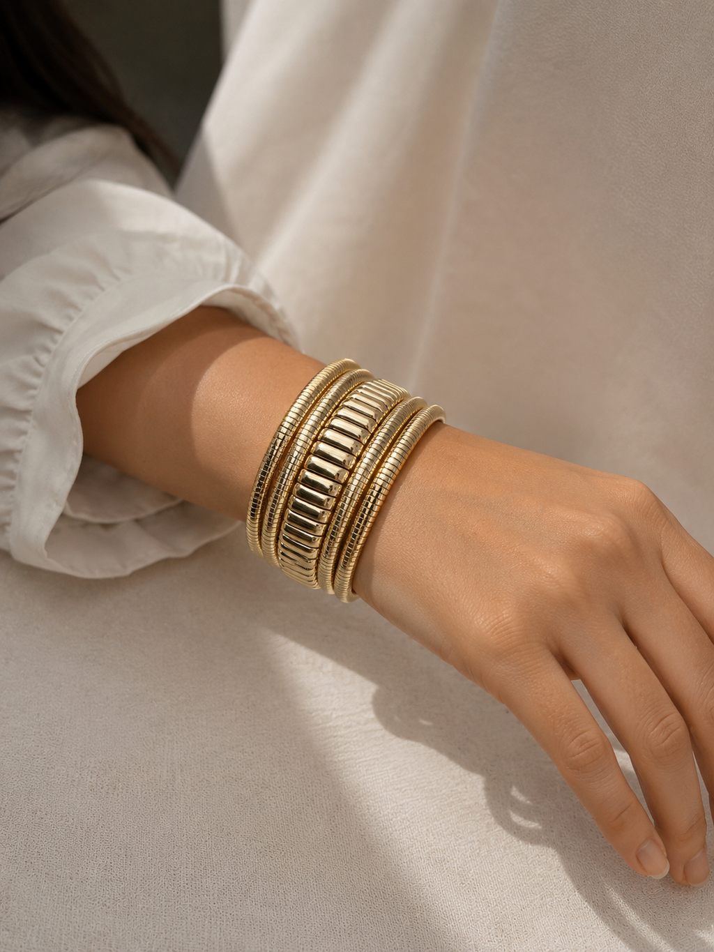 Gold Ribbed Bracelet Stack