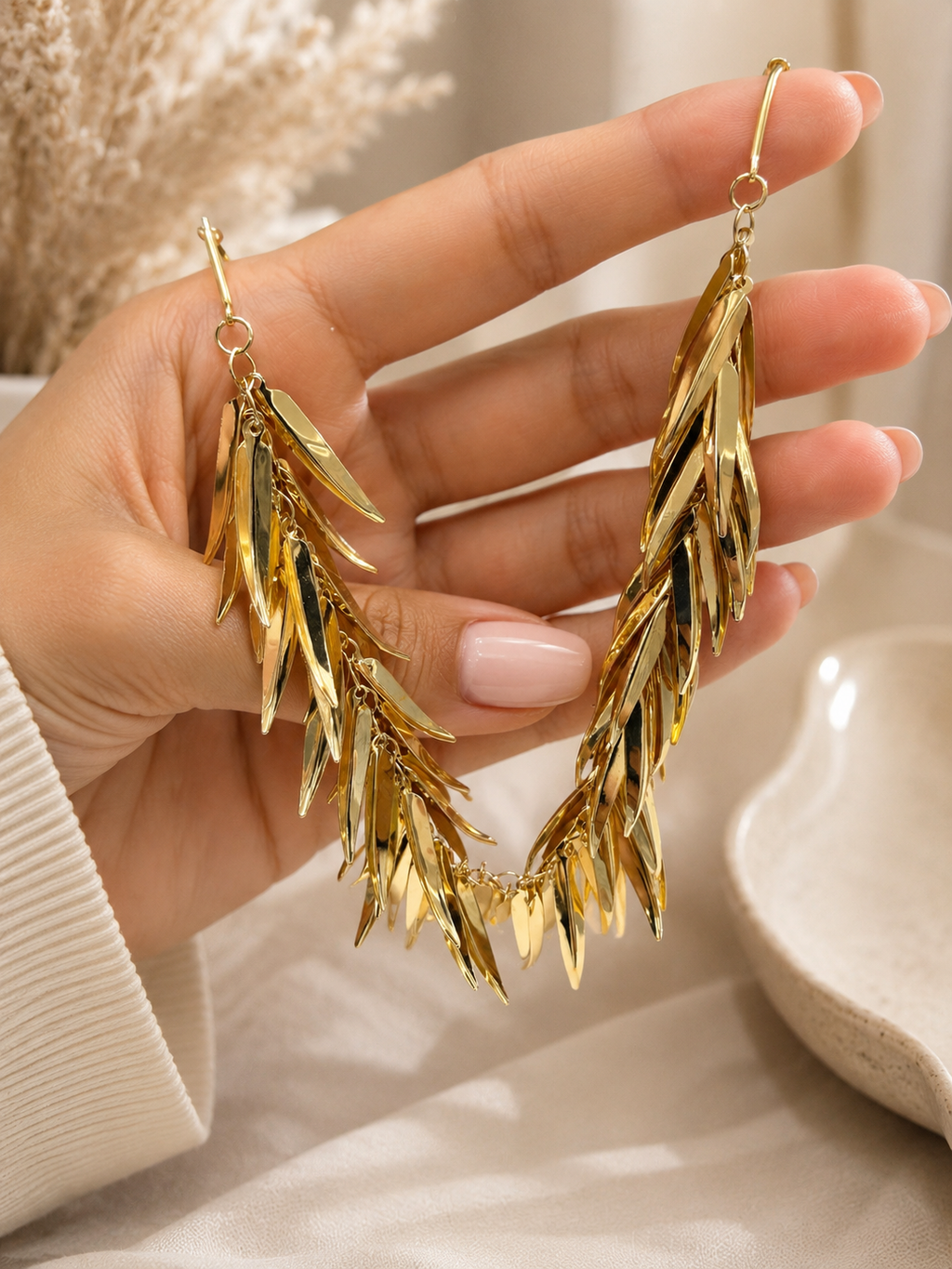 Gold Leaf Fringe Necklace