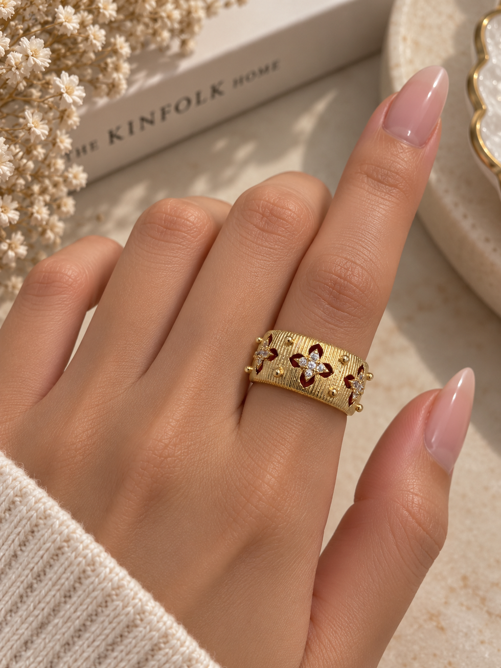 Scarlet Gold Flower Ring