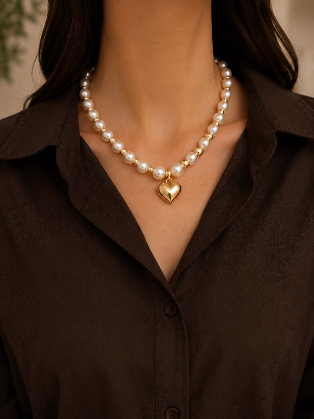 Pearl Heart Gold Necklace