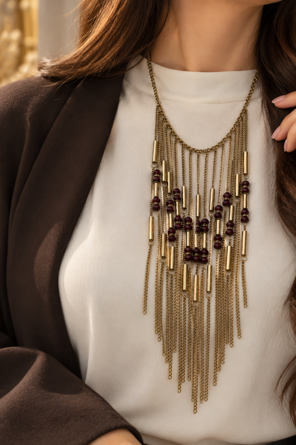 Burgundy Fringe Necklace
