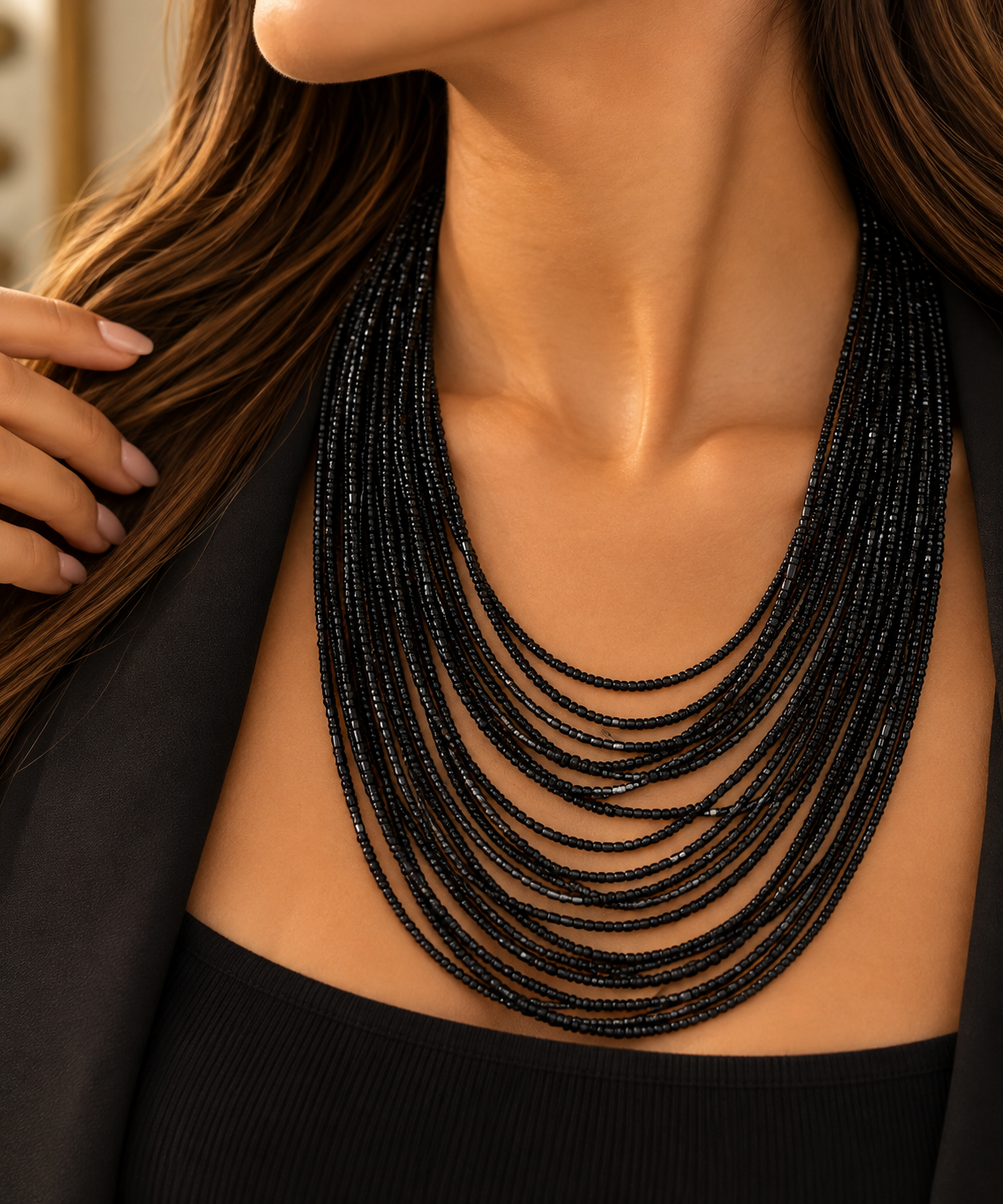 Midnight Beaded Long Necklace