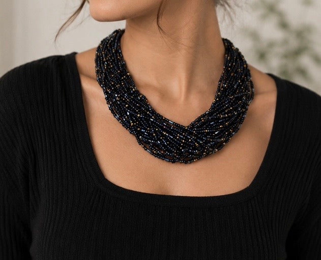 Midnight Beaded Statement Necklace