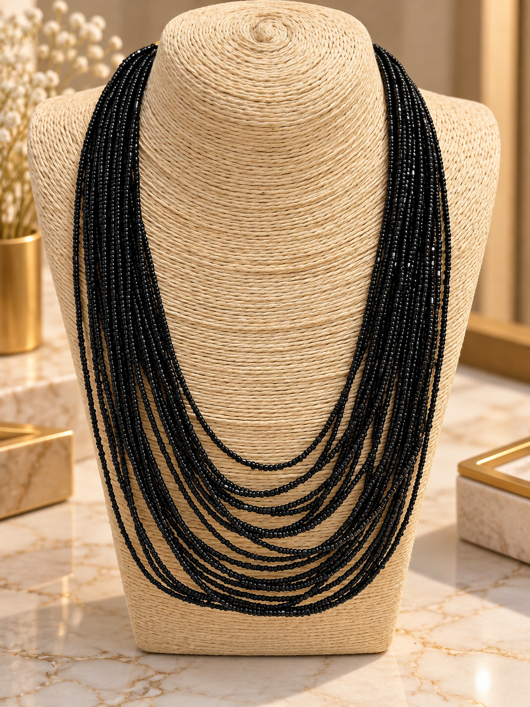 Midnight Beaded Long Necklace