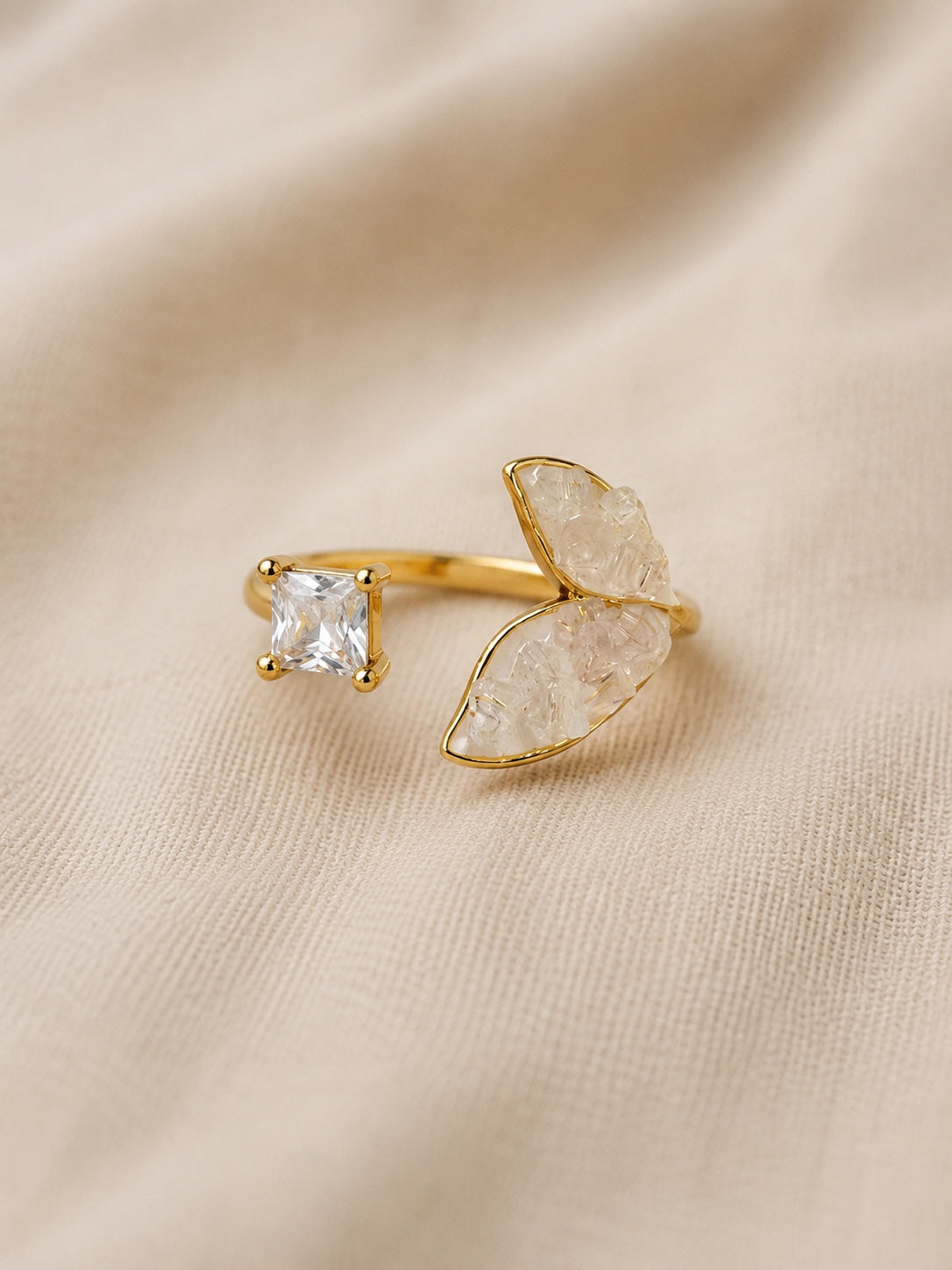 Crystal Leaf Open Ring