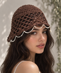 Pearl Crochet Bucket Hat — Brown