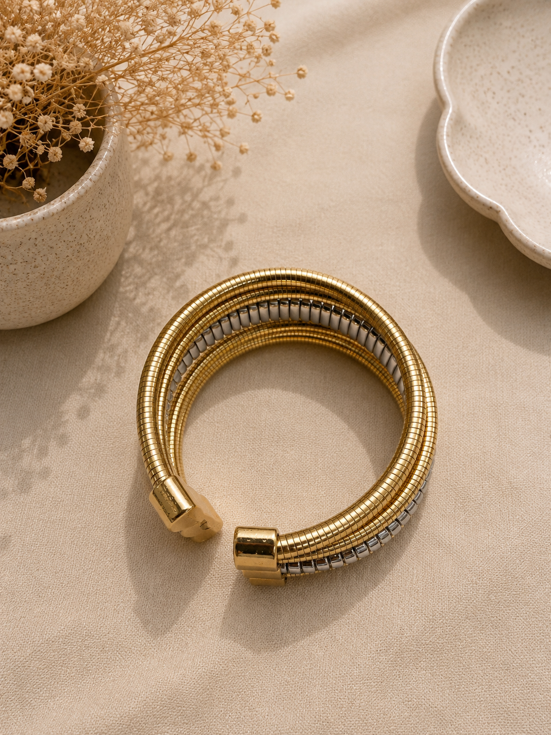 Gold & Silver Ribbed Bracelet Stack