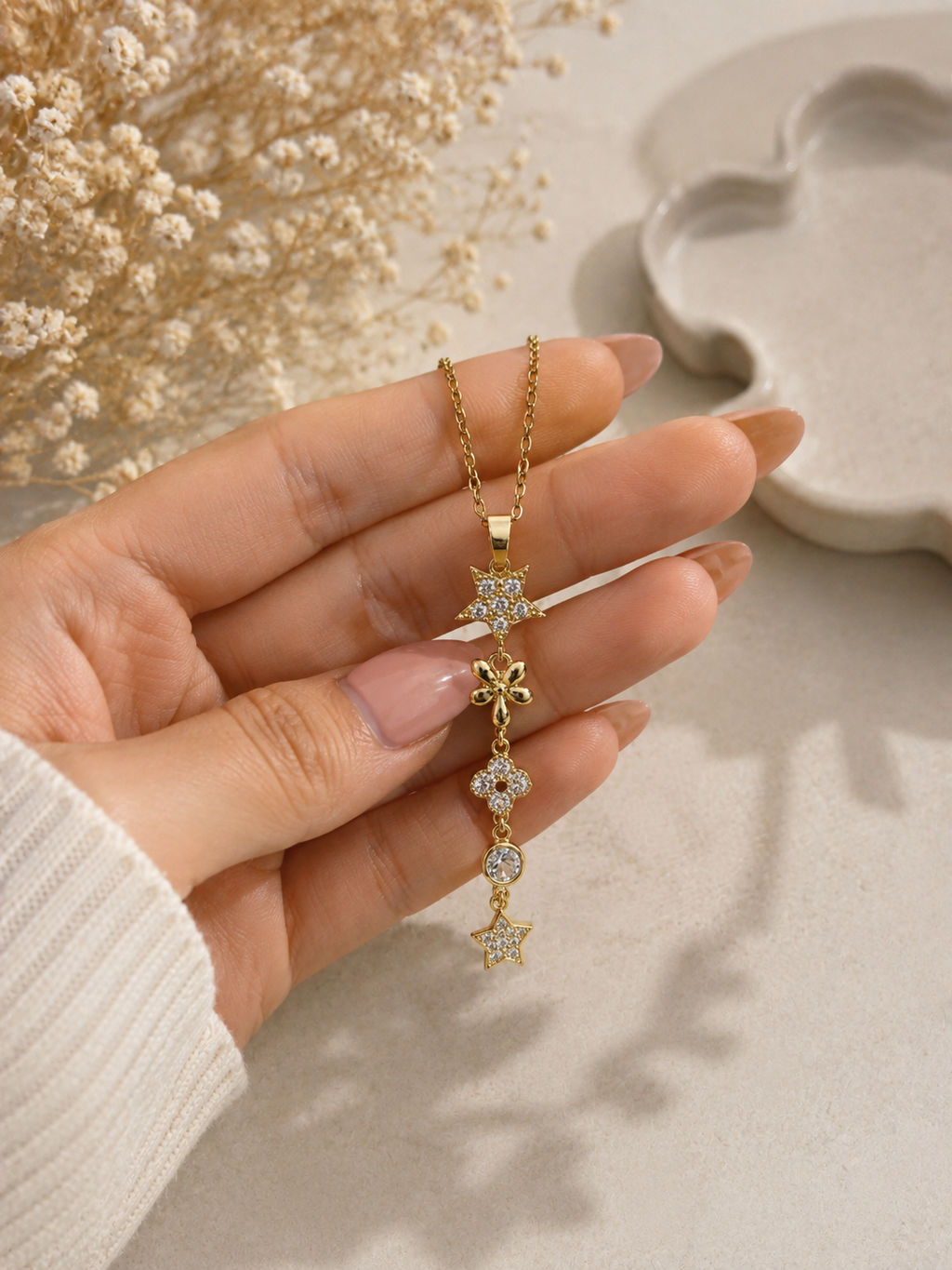 Celestial Star & Floral Necklace