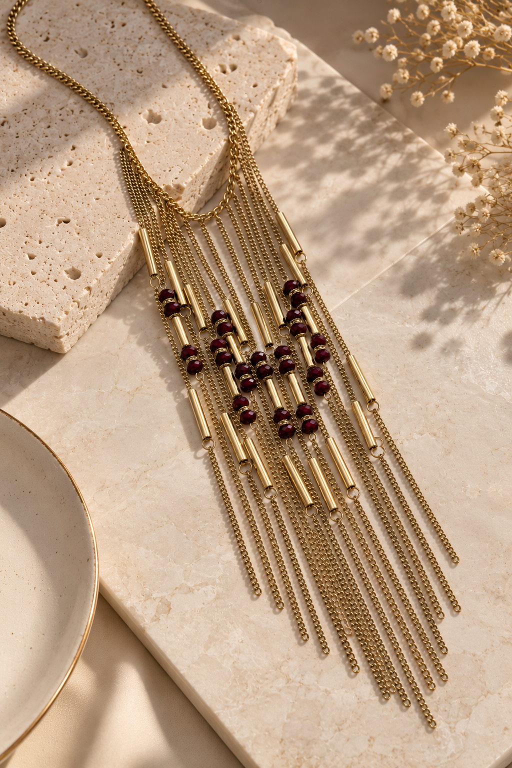 Burgundy Fringe Necklace