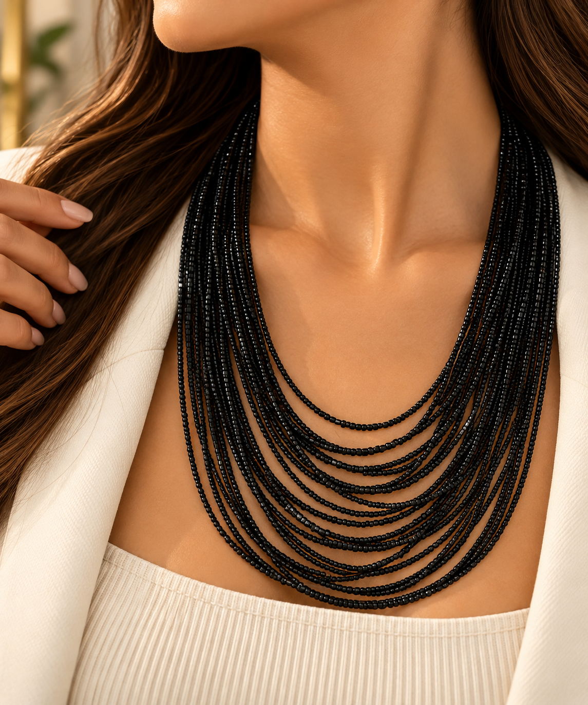 Midnight Beaded Long Necklace