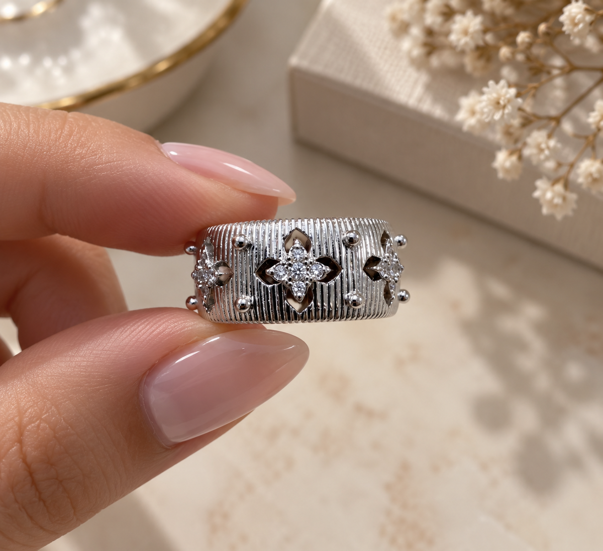 Scarlet Silver Flower Ring