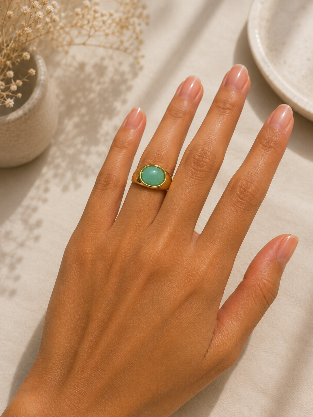 Green Oval Stone Ring