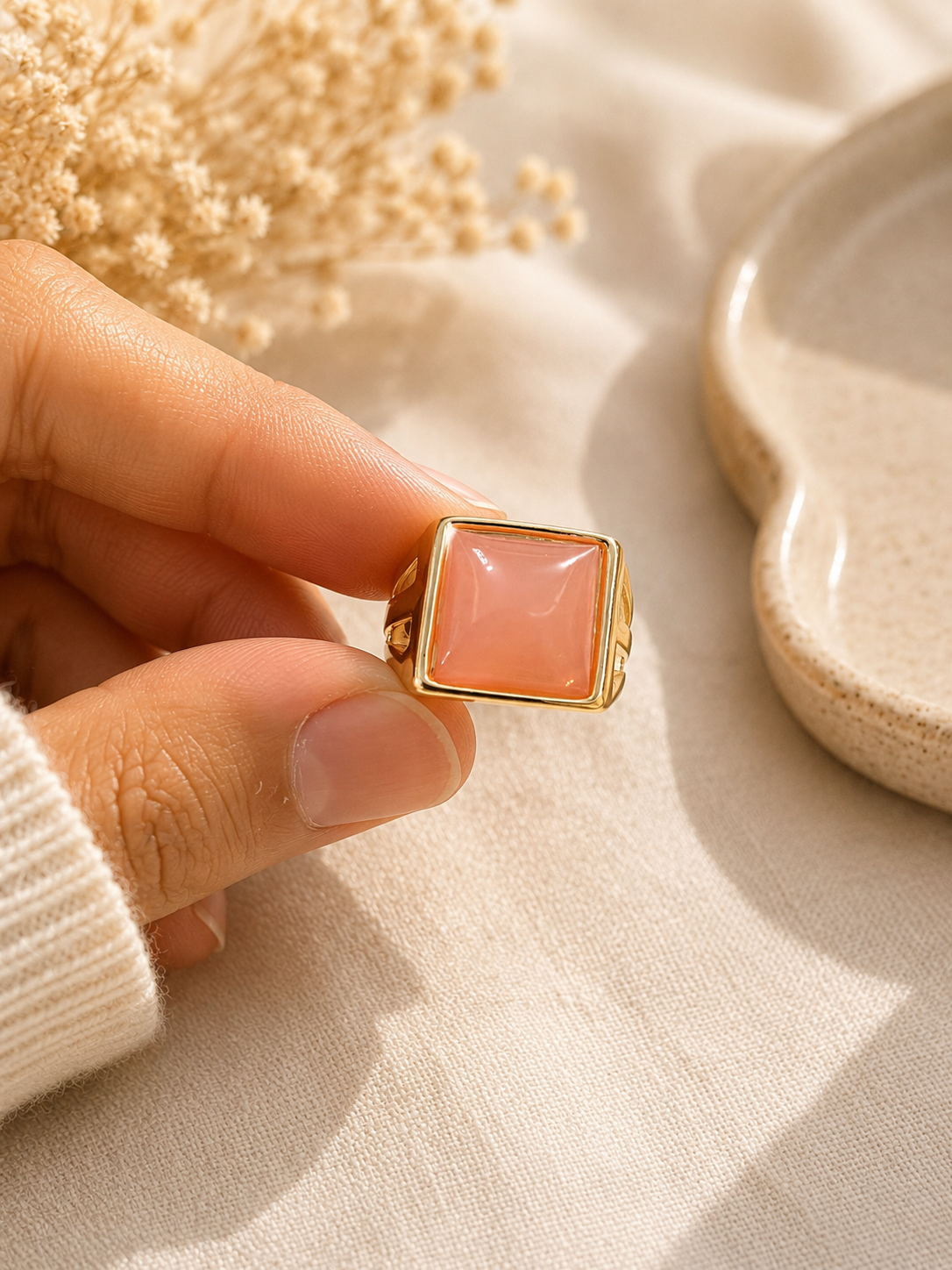 Coral Pink Statement Ring