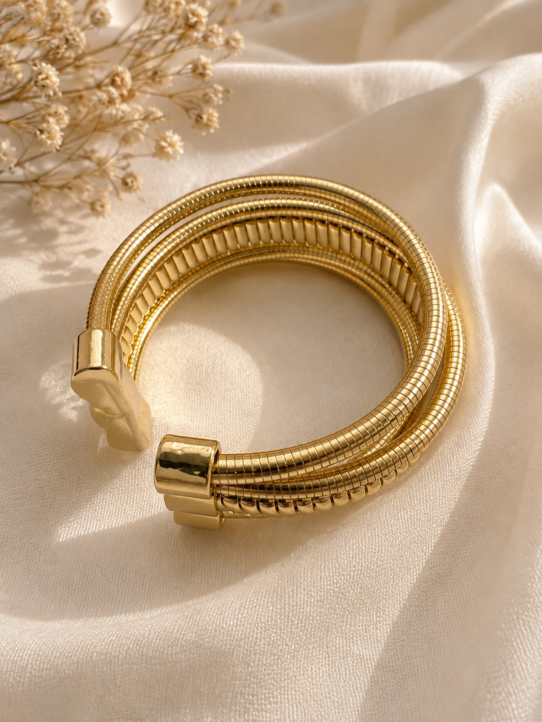 Gold Ribbed Bracelet Stack