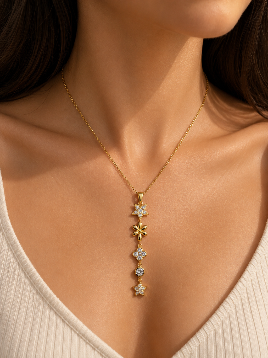 Celestial Star & Floral Necklace