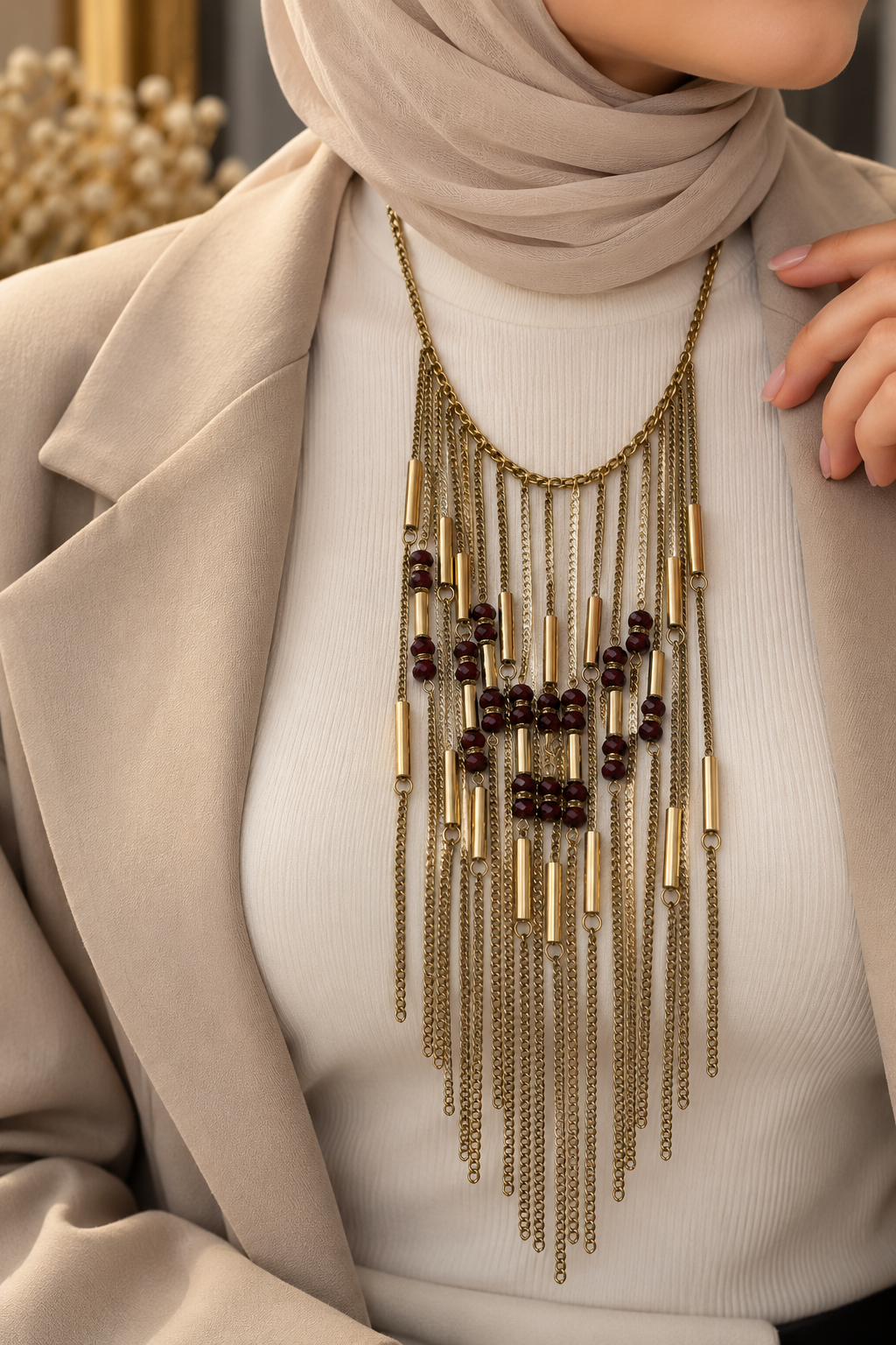 Burgundy Fringe Necklace